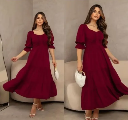 Vestido Midi Manga Bufante Viscolinho