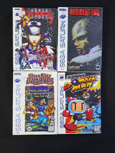 Lote Resident Evil, Bomberman, Burning Rangers e Three Dirty Dwarves Prensados Sega Saturn