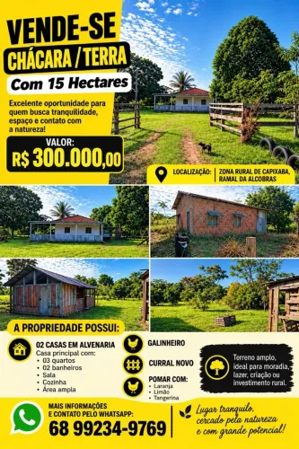 ? VENDE-SE CHÁCARA/TERRA COM 15 HECTARES - CAPIXABA/AC
