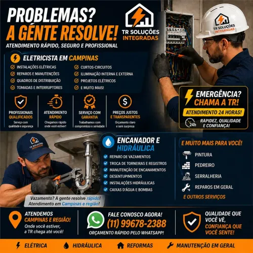 Eletricista e Encanador em Campinas | 24h Emergência | TR Soluções Integradas