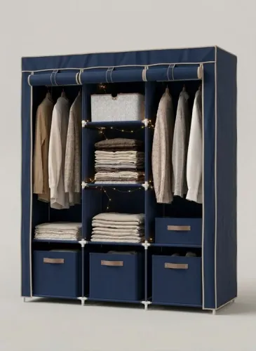 Guarda-roupa casal portátil moderno com divisórias | Ideal para quarto pequeno