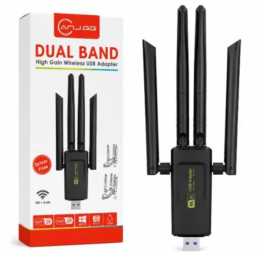 Adaptador Wi-Fi USB Dual Band 2.4GHz e 5GHz - Antena de Alto Ganho - Novo