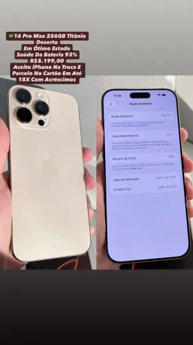 iPhone 16 Pro Max 256GB Deserto - Saúde Da Bateria 93% ( Usado )
