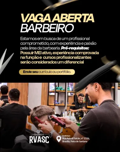 VAGA DE BARBEIRO COM EXPERIENCIA