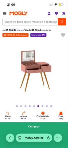 Penteadeira Mobly Rosa - R$ 350