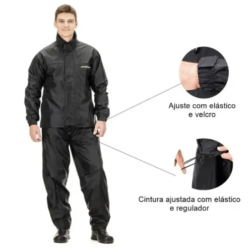 Capa de Chuva Motoqueiro Pantaneiro Nylon G ou GG com Bolso Interno