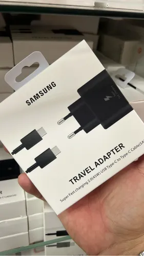 Carregador do Samsung 45W cabo e fonte na caixa