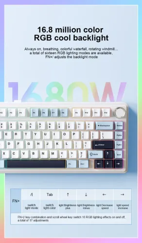 Teclado Aula F75 Preto Sem Fio Tri Mode 75% Hotswap Rgb Idioma Br