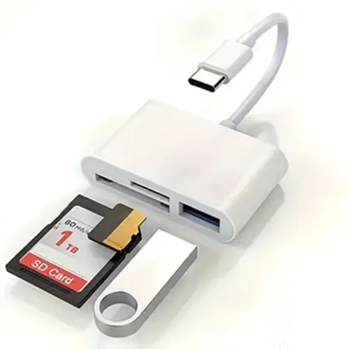 Leitor de cartão de memória USB C para SD/TF, leitura de cartão USB C 3 em 1