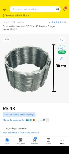 Concertina R$ 350 10 até 10 metros instalada