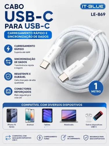 Cabo Tipo C duas pontas Turbo