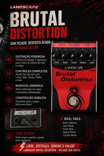 Pedal Landscape Brutal Distortion BRD2 para Guitarra + Fonte 9V | Ótimo Estado