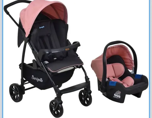 Lindo Burigotto Carrinho de Bebê com Bebê Conforto Ecco, Rosa NOVO