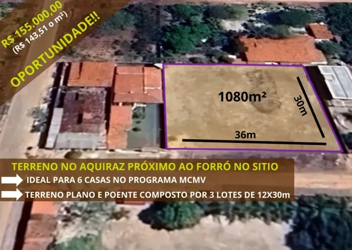 TERRENO NO AQUIRAZ PROXIMO AO FORRO NO SITIO IDEAL PARA MCMV!