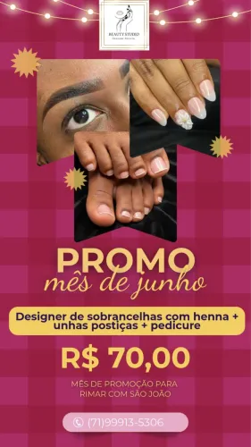 Unha postiça + designer de sobrancelhas + pedicure 