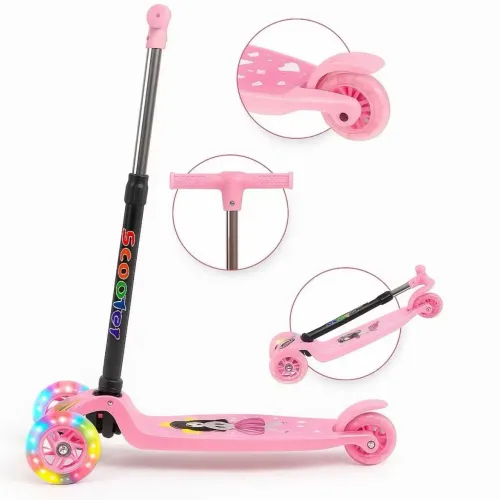 Patinete Infantil Let's Play 3 Rodas que Brilham | Scooter Dobrável e Ergonômico Led