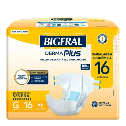 Fralda Geriátrica Bigfral Derma Plus Tamanho G (16 Unidades) - Nova e Lacrada