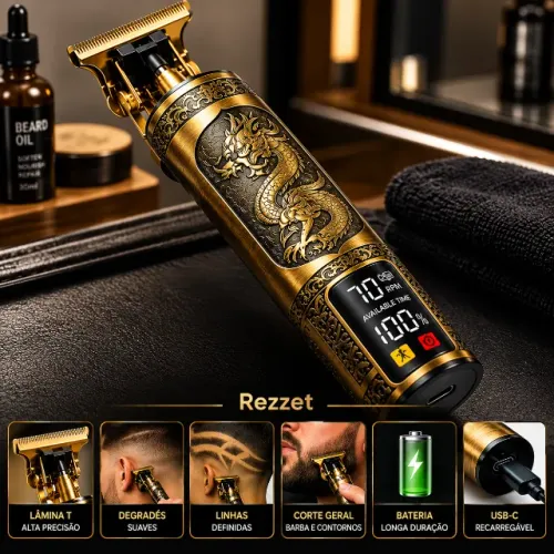 Máquina de Cortar Cabelo Dragão - Acabamento Profissional Sem Fio (4 Pentes)