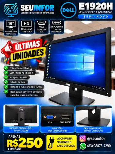 Monitores dell 19 polegadas HD 1366x768-conexões vga e Dysplayport