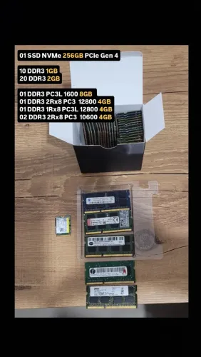 Lote Memórias RAM DDR3 E SSD NVMe 256GB
