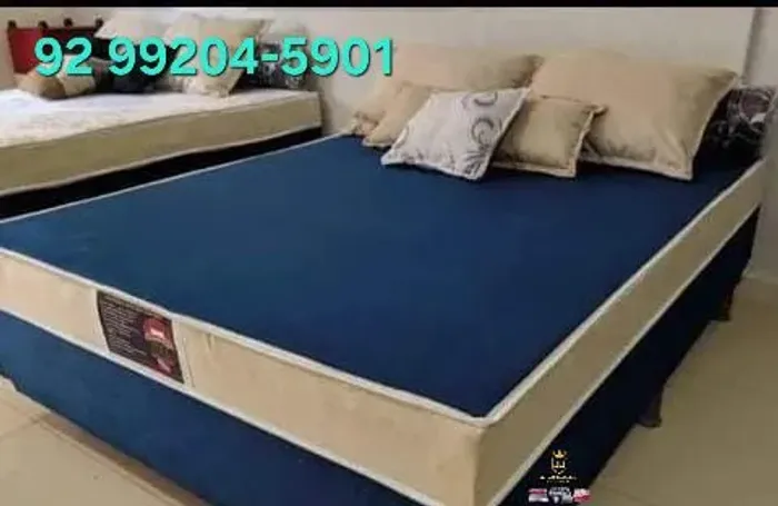 Cama semi ortopédica de casal azul 123