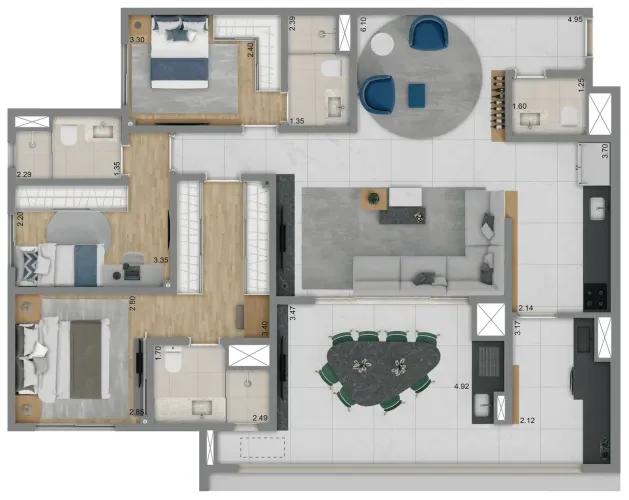 Apartamento para venda possui 119 metros quadrados com 3 quartos