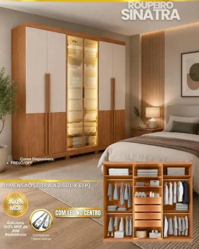 Guarda roupa de casal com led 