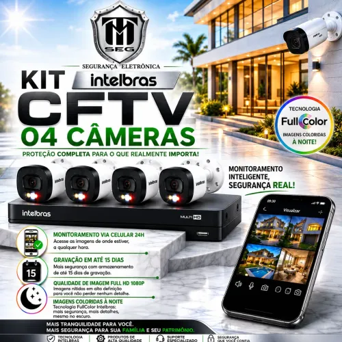 Kit CFTV 4 Câmeras de segurança FullHD FullColor INSTALADO COMPLETO!