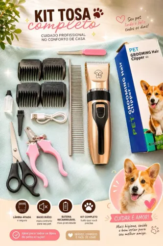 Kit Máquina de Tosa Profissional para Cães e Gatos