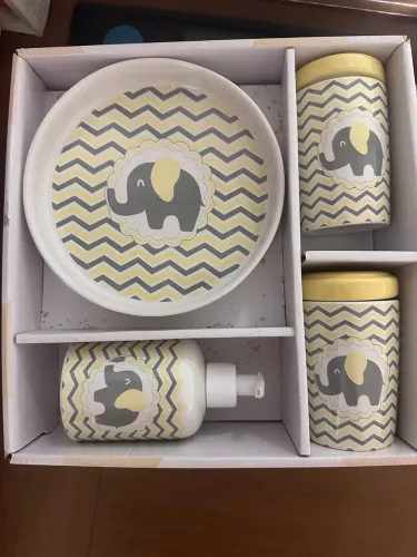 Kit Banheiro Infantil Elefantinho - 4 peças em cerâmica