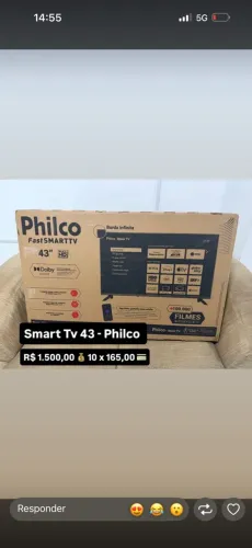 TV 43 polegadas PHILCO $1500,00 av 10x 165,00 