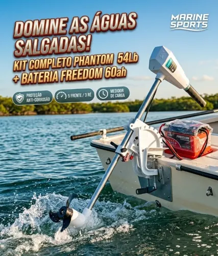 Motor Elétrico Marine Sports Phantom 54 lbs + Bateria Estacionária Freedom 60Ah