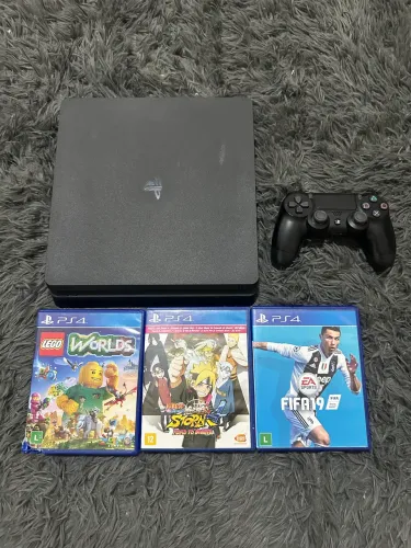 PlayStation 4 slim com 1 controle e 6 jogos 