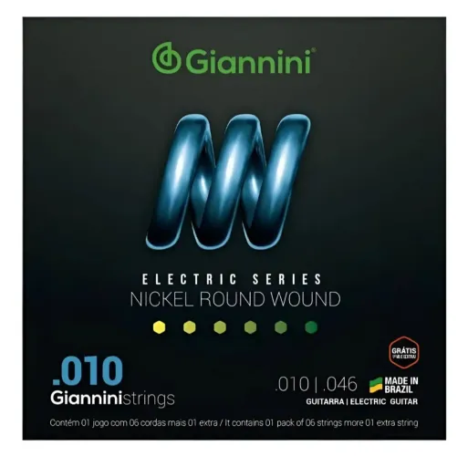 Cordas de guitarra Giannini round wound nickel antiferrugem 010-046