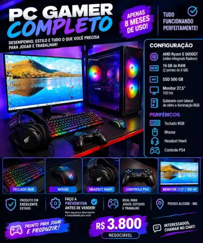 PC gamer e periféricos completos