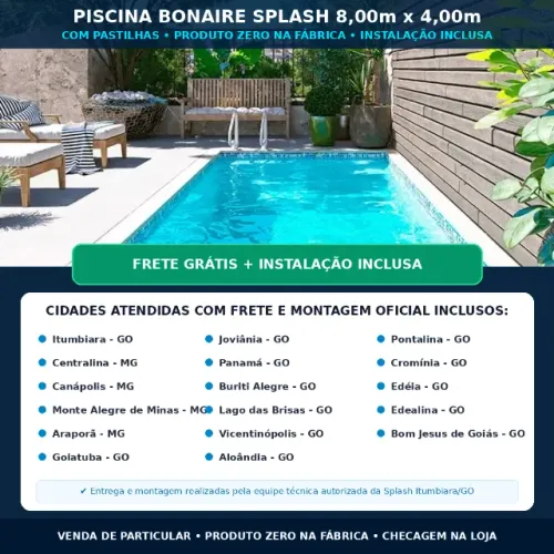 Piscina Bonaire Splash 8x4m c/ Pastilhas - Nova + Frete e Instalação (Particular)