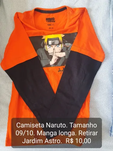 Camiseta Naruto Tamanho 09/10 manga longa