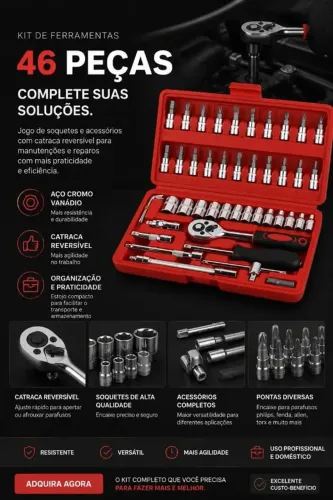 Kit de Ferramentas 46 Peças com maleta
