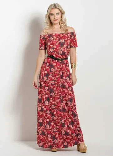 Vestido GG longo floral vermelho moda evangélica