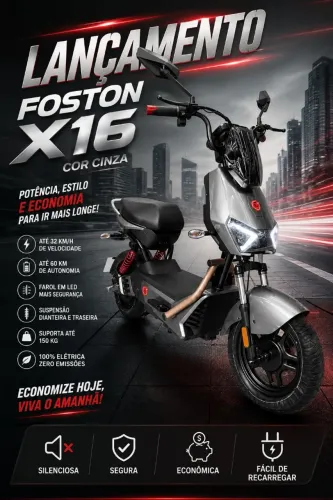 Scooter Elétrica Foston X16 (X13 FX) - Cinza | Potência, Economia e Estilo