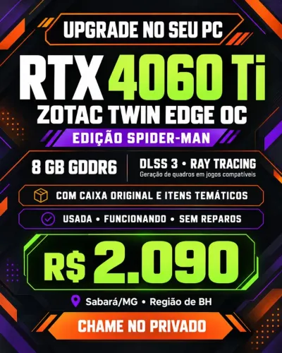 RTX 4060 Ti 8GB Zotac ? Edição Spider-Man | R$ 2.090
