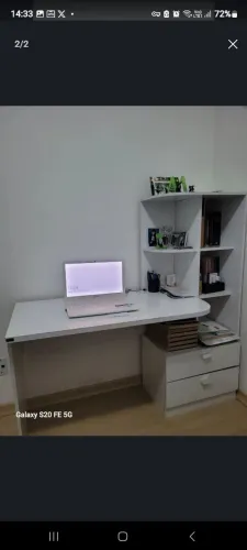 PROMOÇÃO RELÂMPAGO Escrivaninha MDF branca com 2 gavetas e Prateleira