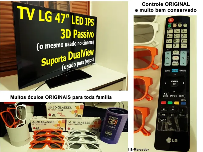 TV LG 47" 3D / Dual View / 5 óculos 3D / 1080p