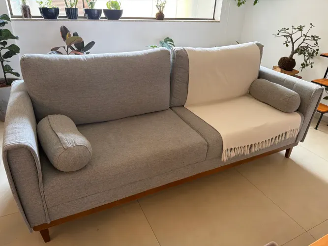 CONJUNTO DE SOFÁ - LINHO CINZA SEMINOVO