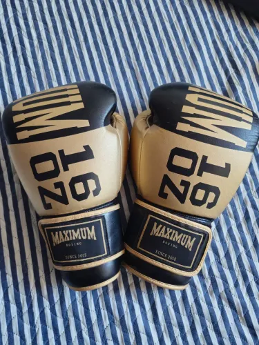 Luva Muay Thai Maximus Dourada 16oz + Caneleira Maximus