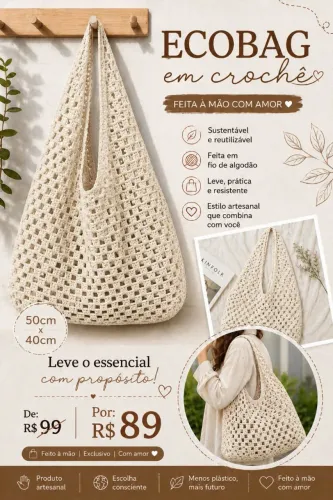 Bolsa de Crochê Ecobag , sem forro