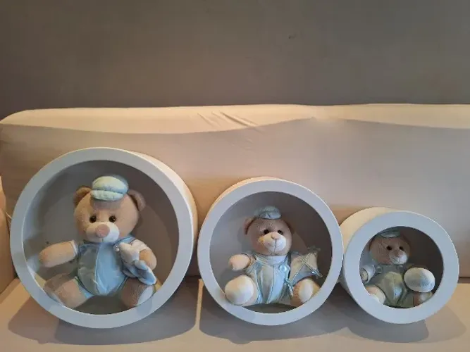 Nicho Decorativo Infantil Redondo Trio P M G Branco
