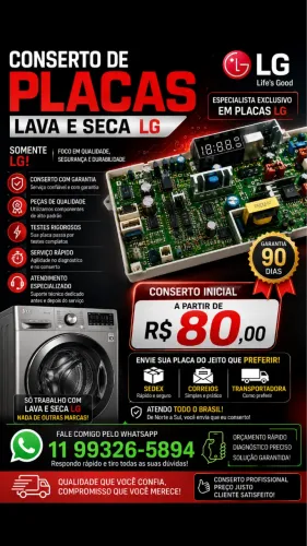 Reparo de placa lava e seca LG, a partir de R$ 80,00