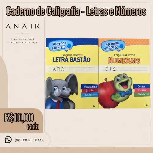 Caderno de Caligrafia - Letras e Números 