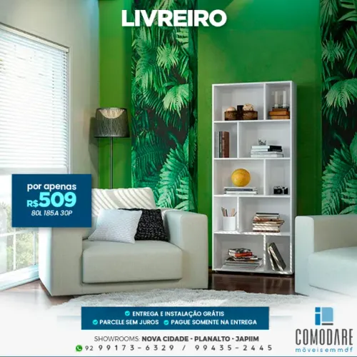 Livreiro 185 cm com Nichos - R$ 509